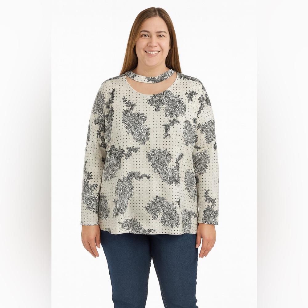 Chico's Paisley Print Cut Out Neck Blouse Top Shirt Size 3 (16/18)